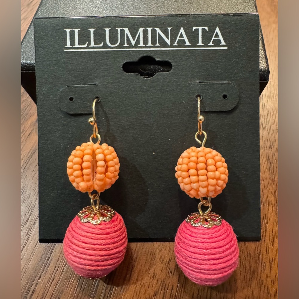 Illuminatia Coral and Rose Pink Ball dangling Earrings